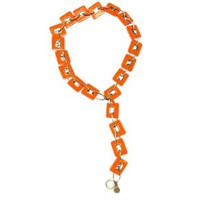 Vintage Rare Tory Burch Orange Square and Gold Chain Adjustable Belt 36”